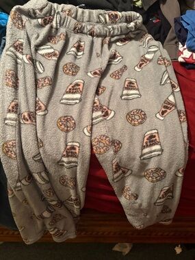 Bobbie Brooks Gray Fleece Pajama Pants with Donut & Coffee Print